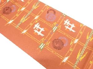 リサイクル　変わり格子に抽象模様織り出し袋帯